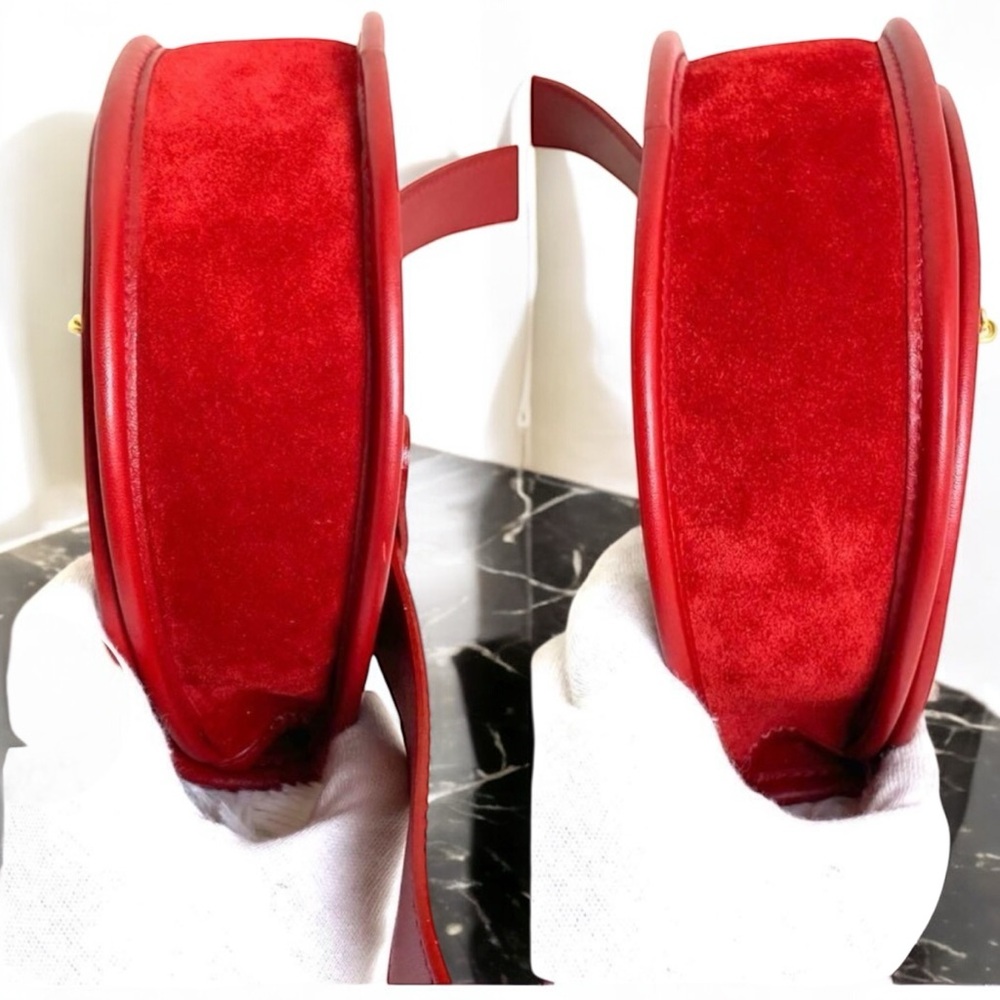 Gucci Horsebit Suede Waist Bag Mini Saddle Clutch Leather Red Gold Vintage COA - Picture 7 of 16
